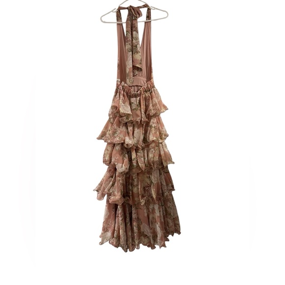 Pink Floral Tiered Halter Maxi Dress - Romantic & Flowing - Picture 2 of 4